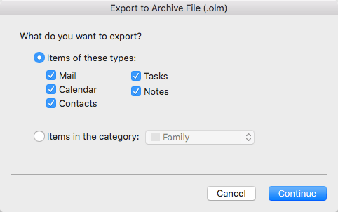 exporting from microsoft outlook for mac to pst