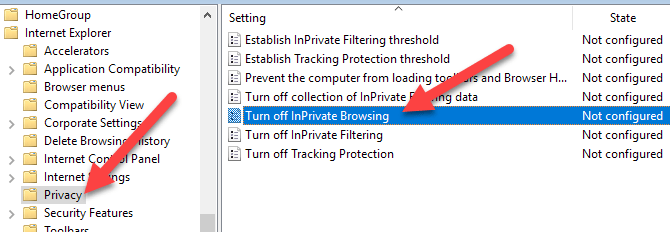 how to disable microsoft edge inprivate browsing