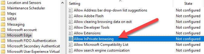how to disable microsoft edge inprivate browsing