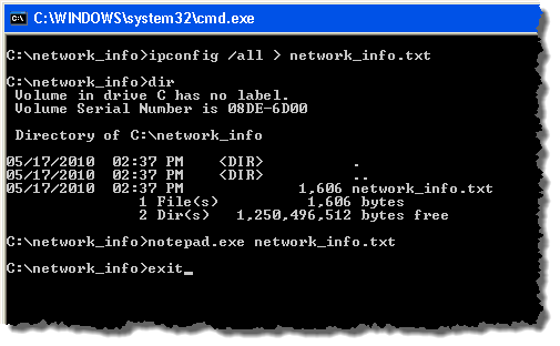 Redirect Output From The Windows Command Line To A Text File