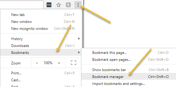 shortcut for bookmark manager in chrome mac