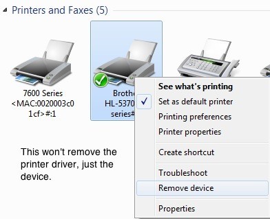 Cara menghapus driver printer windows xp