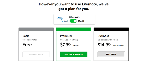 evernote pricing